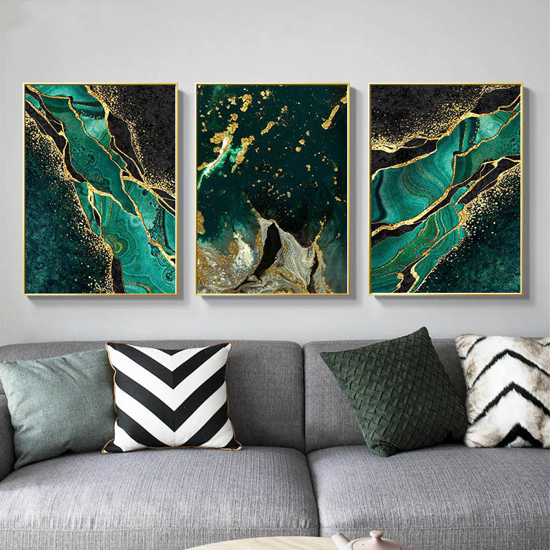 Modern Abstract Marble Print Wall Art Fine Art Canvas Prints Golden Green Agate Pictures For Luxury Living Room Dining Room Home Office Art Decor