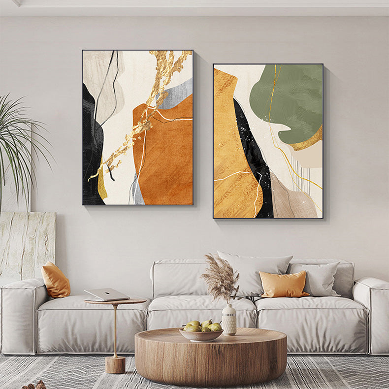 Modern Abstract Nordic Color Block Wall Art Fine Art Canvas Prints Beige Orange Green Golden Pictures For Living Room Home Office Art Decor