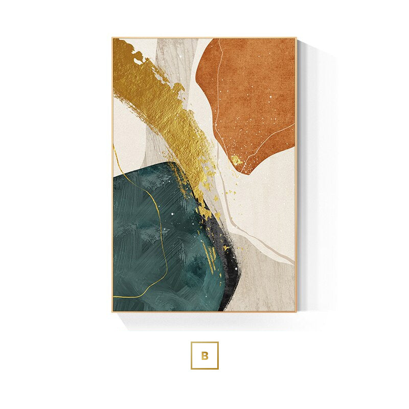 Modern Abstract Nordic Color Block Wall Art Fine Art Canvas Prints Beige Orange Green Golden Pictures For Living Room Home Office Art Decor