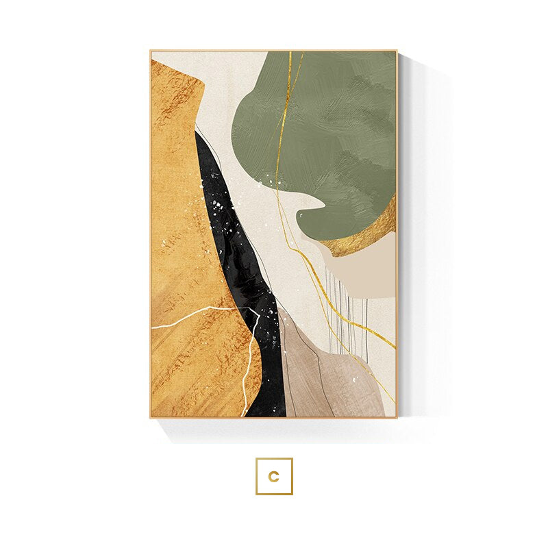 Modern Abstract Nordic Color Block Wall Art Fine Art Canvas Prints Beige Orange Green Golden Pictures For Living Room Home Office Art Decor