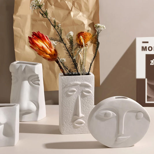 Modern Abstract Nordic Troll Faces Art Vases For Living Room Minimalist Vestibules For Creative Scandinavian Home Interior Design Flower Arrangement