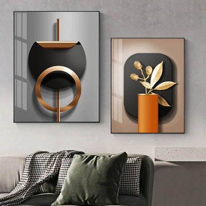 Modern Abstract Wall Art Decor Golden Bronze Botanicals Fine Art Canvas Prints 3d Visualizations Pictures For Luxury Living Room Home Office Art Decor