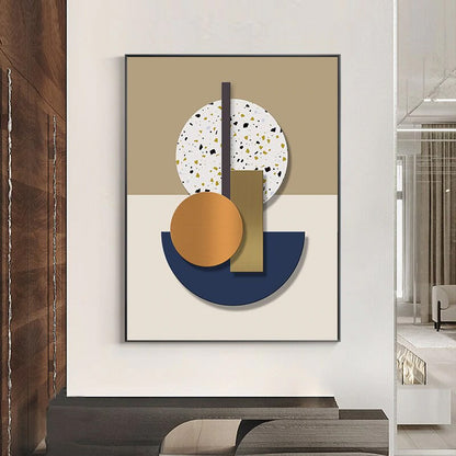 Modern Abstract Wall Art Fine Art Canvas Prints Minimalist 3d Visual Geometrics Blue Orange Beige Terrazzo Pictures For Luxury Living Room Art Decor