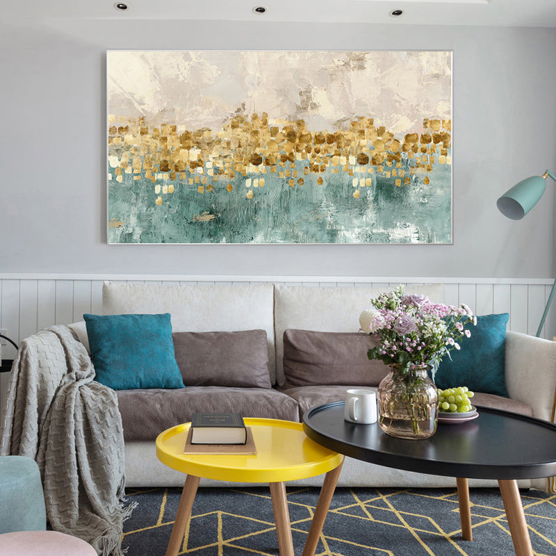Modern Abstracts Golden Beige And Teal Luxury Wall Art Fine Art Canvas Prints Nordic Style Contemporary Wall Art For Home Office Interior Decor