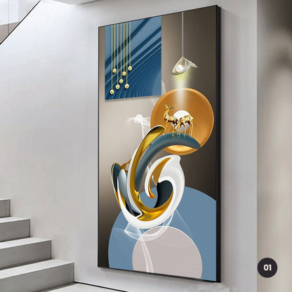 Abstract Golden Birds Painting Tableaux Big Poster Print HD Wall Art for  Living Room Entrance Aisle