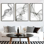 Modern Black And White Abstract Wall Art Fine Art Canvas Prints Minimalist Wavy Lines Pictures For Living Room Loft Apartment Home Office Interior Decor