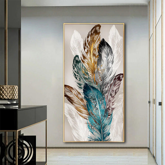 Modern Elegant Abstract Neutral Color Feathers Wall Art Fine Art Canvas Print Picture For Luxury Home Living Room Entrance Hallway Wall Decor