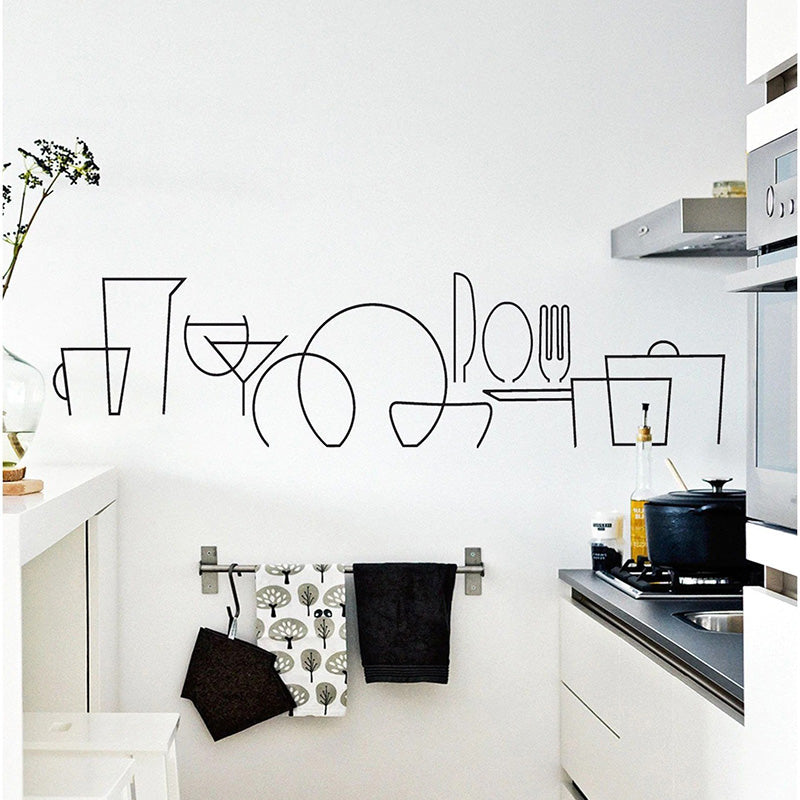 Modern Minimalist Line Art Wall Mural For Kitchen Decor Waterproof Removable Solid Color Wide Format PVC Wall Decal Creative DIY Home Interior Decor