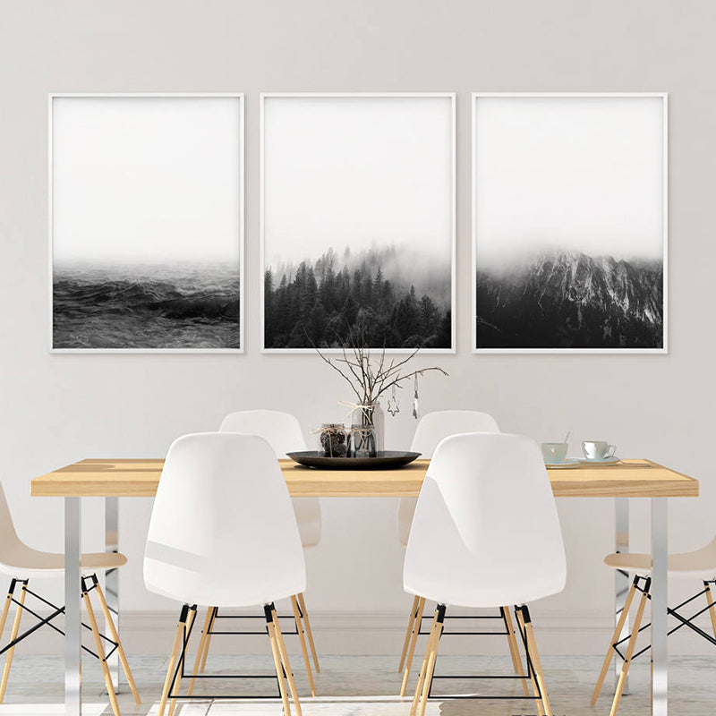 Modern Mountain Landscape Seascape Wall Art Minimalist Black White Nordic Pictures Fine Art Canvas Prints For Living Room Scandinavian Home Decor