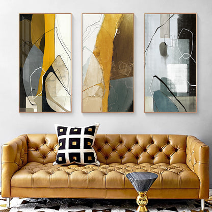 Modern Nordic Abstract Geomorphic Wall Art Fine Art Canvas Prints Yellow Brown Beige Pictures For Living Room Dining Room Home Office Art Decor
