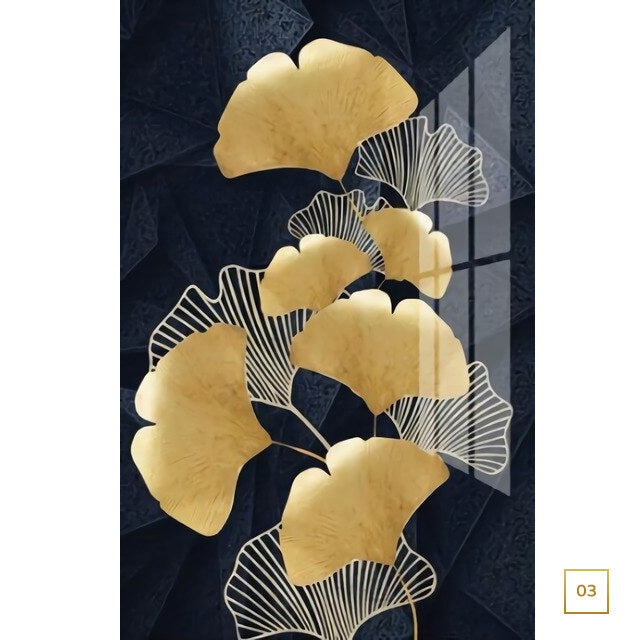 Modern Abstract Black Golden Geometric Botanical Wall Art Fine Art Canvas Prints Pictures For Luxury Living Room Dining Room Home Office Art Decor