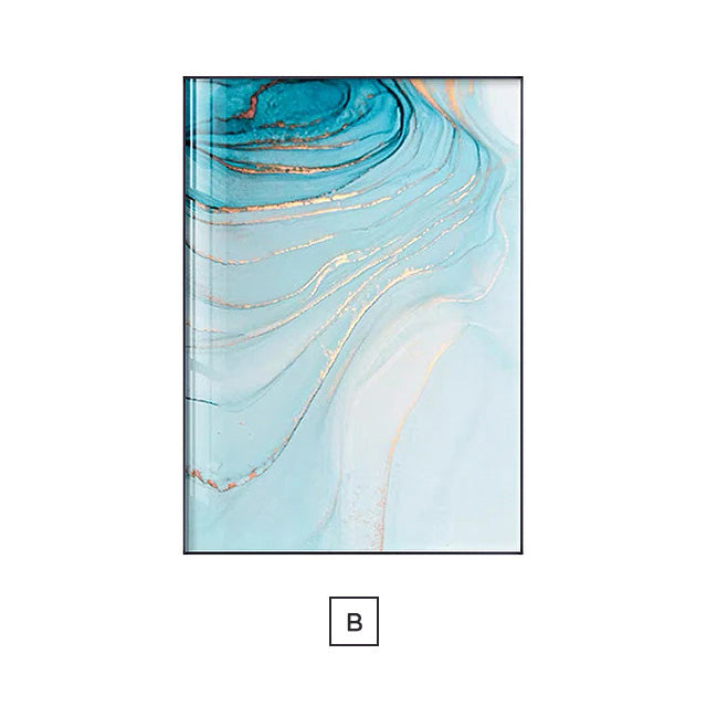 Modern Abstract Botanical Floral Blue Golden Jade Marble Prints Wall Art Fine Art Canvas Prints Pictures For Living Room Bedroom Art Decor