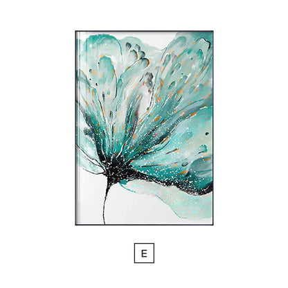 Modern Abstract Botanical Floral Blue Golden Jade Marble Prints Wall Art Fine Art Canvas Prints Pictures For Living Room Bedroom Art Decor