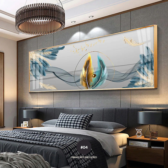 Modern Abstract Butterflies & Feathers Wide Format Wall Art Fine Art Canvas Prints Auspicious Pictures For Above The Bed Luxury Living Room Art Decor