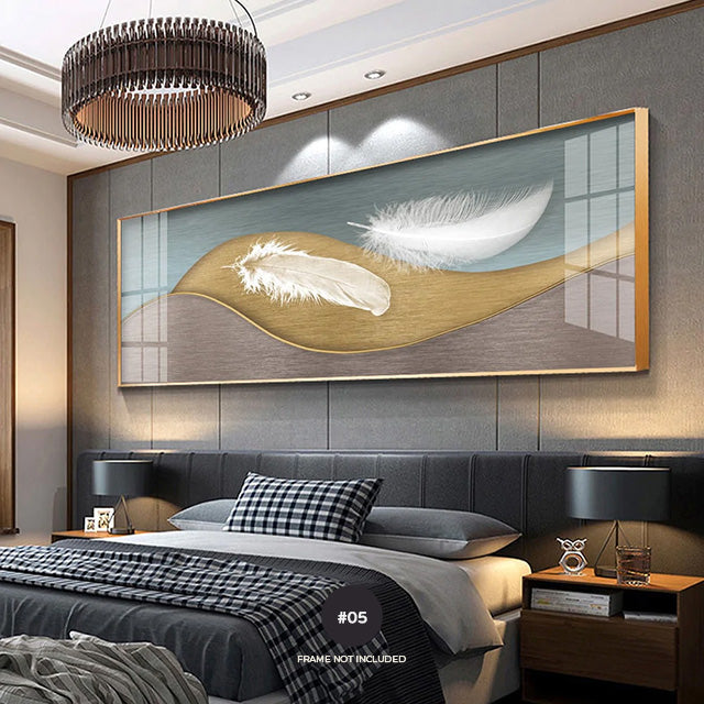 Modern Abstract Butterflies & Feathers Wide Format Wall Art Fine Art Canvas Prints Auspicious Pictures For Above The Bed Luxury Living Room Art Decor