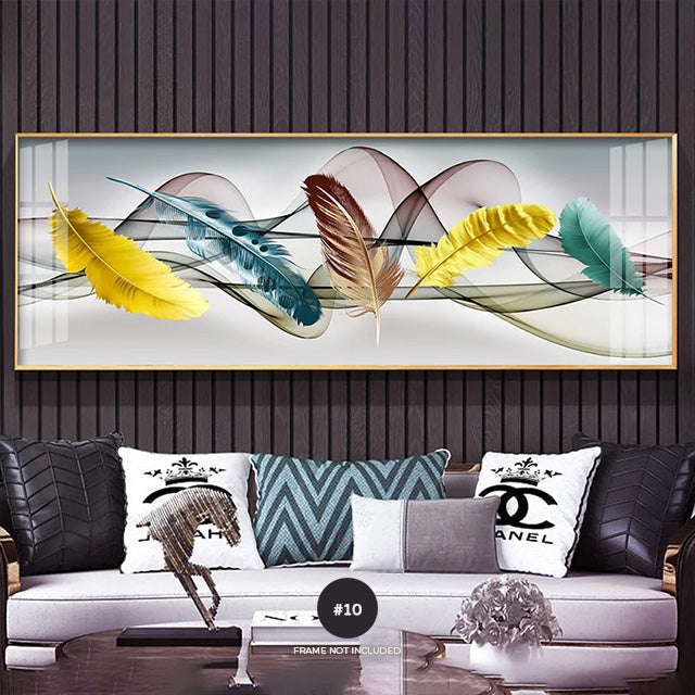 Modern Abstract Butterflies & Feathers Wide Format Wall Art Fine Art Canvas Prints Auspicious Pictures For Above The Bed Luxury Living Room Art Decor