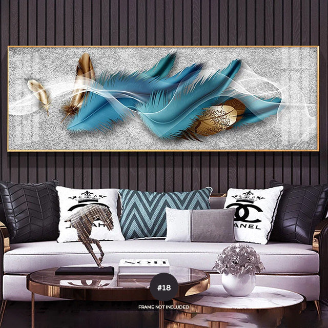 Modern Abstract Butterflies & Feathers Wide Format Wall Art Fine Art Canvas Prints Auspicious Pictures For Above The Bed Luxury Living Room Art Decor