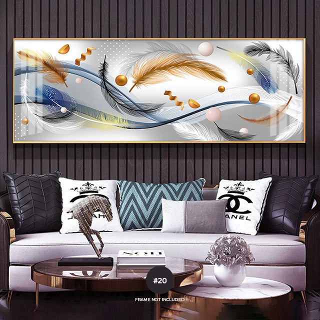 Modern Abstract Butterflies & Feathers Wide Format Wall Art Fine Art Canvas Prints Auspicious Pictures For Above The Bed Luxury Living Room Art Decor