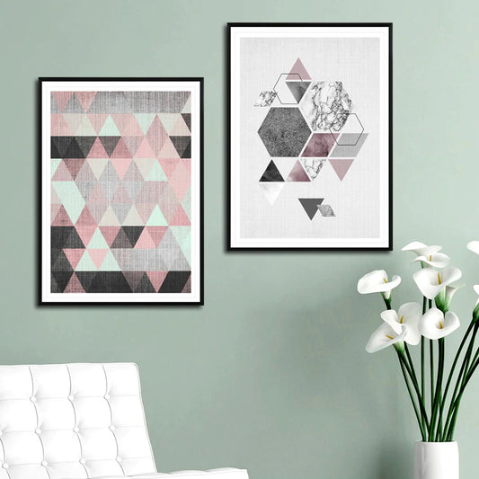 Modern Abstract Geometric Nordic Wall Art Fine Art Canvas Prints Pink Subtle Hues Contemporary Bedroom Decor Pictures For Office Living Room Home Decor
