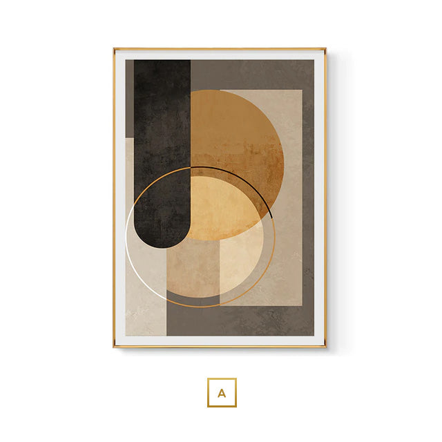 Modern Abstract Geometric Shapes Wall Art Fine Art Canvas Prints Golden Brown Beige Pictures For Scandinavian Living Room Luxury Bedroom Art Decor