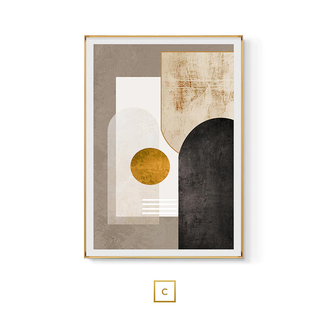 Modern Abstract Geometric Shapes Wall Art Fine Art Canvas Prints Golden Brown Beige Pictures For Scandinavian Living Room Luxury Bedroom Art Decor