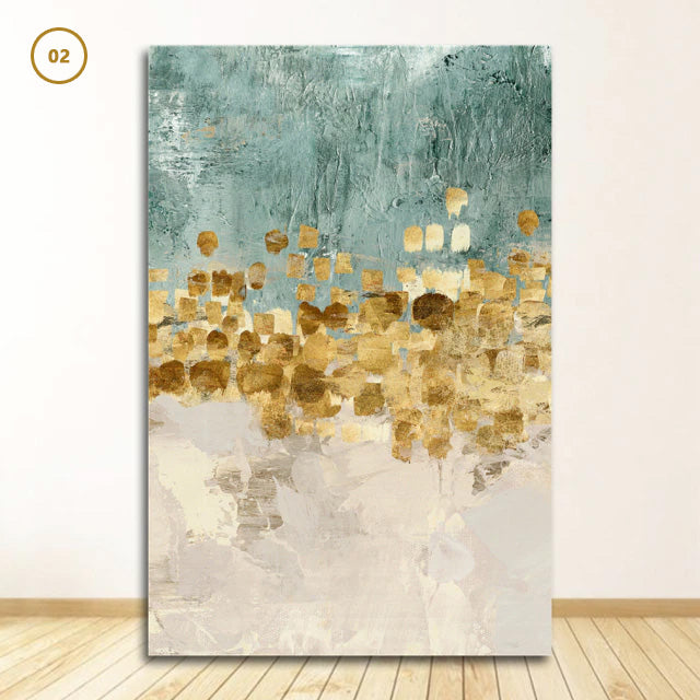 Modern Abstract Gold Beige And Jade Blue Luxury Wall Art Fine Art Canvas Prints Nordic Style Contemporary Wall Art Modern Interior Decor