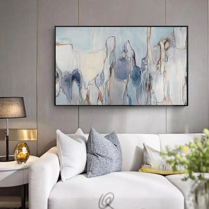Modern Abstract Living Room Wall Art Vintage Subdued Palette Nordic Contemporary Blue Black Grey Fine Art Canvas Prints Living Room Wall Decor