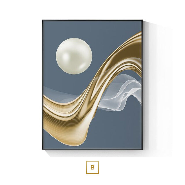 Modern Aesthetics Abstract Golden Pearl Moon Wall Art Fine Art Canvas Print Flowing Pendant Pictures For Luxury Living Room Bedroom Art Decor