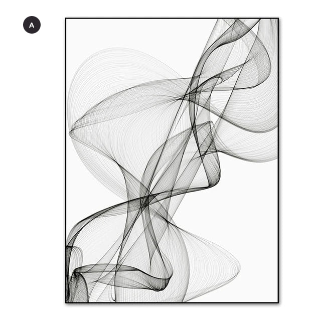 Modern Black And White Abstract Wall Art Fine Art Canvas Prints Minimalist Wavy Lines Pictures For Living Room Loft Apartment Home Office Interior Decor