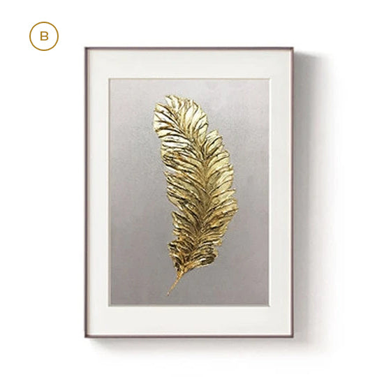 Modern Chic Abstract Wall Art Fine Art Canvas Prints Golden Feather Liquid Marble Minimalist Pictures Luxury Living Room Bedroom Boutique Art Decor