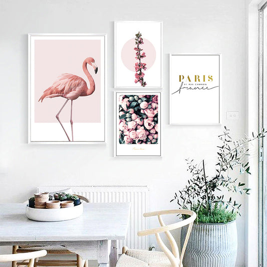 Modern Floral Gallery Nordic Wall Art Minimalist Quote Pink Flamingo Rose Peonies Fine Art Canvas Prints For Scandinavian Style Home Wall Decor