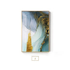 Modern Luxury Abstract Wall Art Golden Blue Jade Fine Art Canvas Prints Fashionable Pictures For Office Living Room or Bedroom Decor