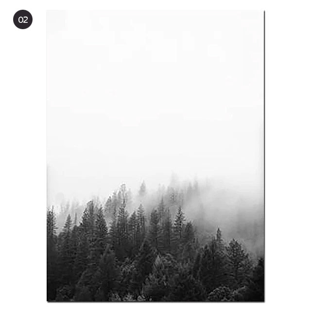 Modern Mountain Landscape Seascape Wall Art Minimalist Black White Nordic Pictures Fine Art Canvas Prints For Living Room Scandinavian Home Decor