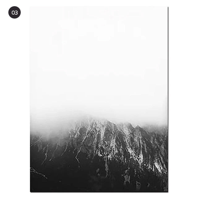 Modern Mountain Landscape Seascape Wall Art Minimalist Black White Nordic Pictures Fine Art Canvas Prints For Living Room Scandinavian Home Decor