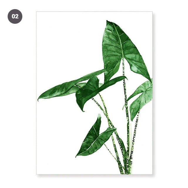 Modern Scandinavian Green Leaves Wall Art Tropical Botany Watercolor Fine Art Canvas Prints Minimalist Abstract Floral Nordic Pictures For Modern Home Decor
