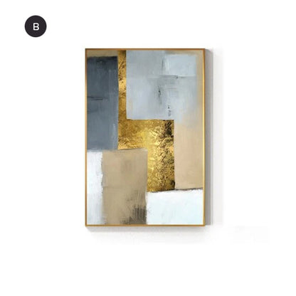 Modern White Gray Blue Golden Block Abstract Wall Art Fine Art Canvas Prints Pictures For Modern Living Room Loft Apartment Home Office Decor