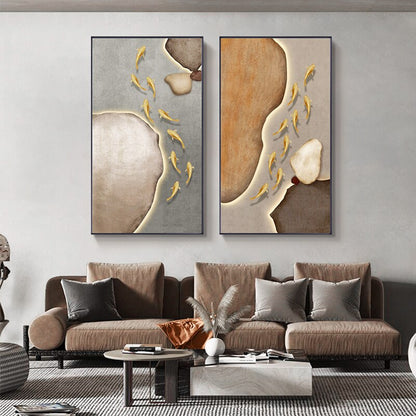 Neutral Colors Golden Fish Wall Art Fine Art Canvas Prints Auspicious Abstract Pictures For Living Room Dining Room Modern Home Office