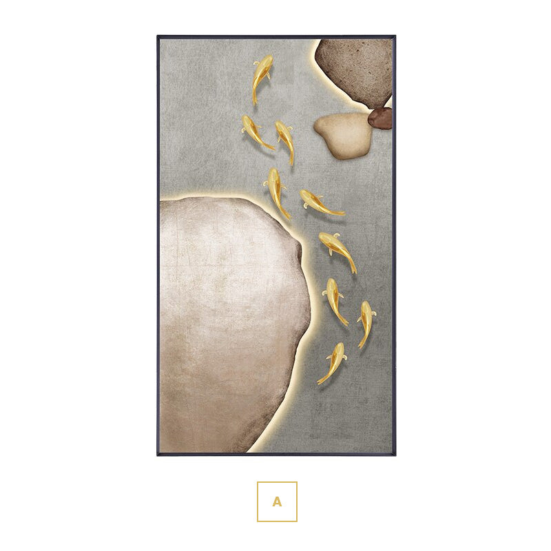 Neutral Colors Golden Fish Wall Art Fine Art Canvas Prints Auspicious Abstract Pictures For Living Room Dining Room Modern Home Office