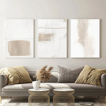 Neutral Faded Hues White Gray Minimalist Abstract Wall Art Fine Art Canvas Prints Pictures For Contemporary Home Office Decor