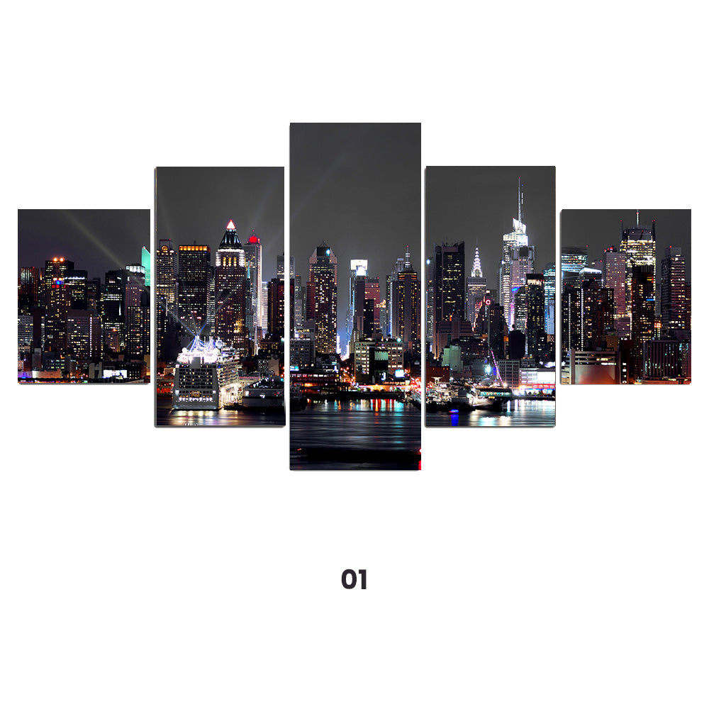 New York Cityscape Landscape Wall Art Set Of 5 Fine Art Canvas Prints Pictures For Modern Urban Loft Apartment Living Room Home Office Decor x 5pcs