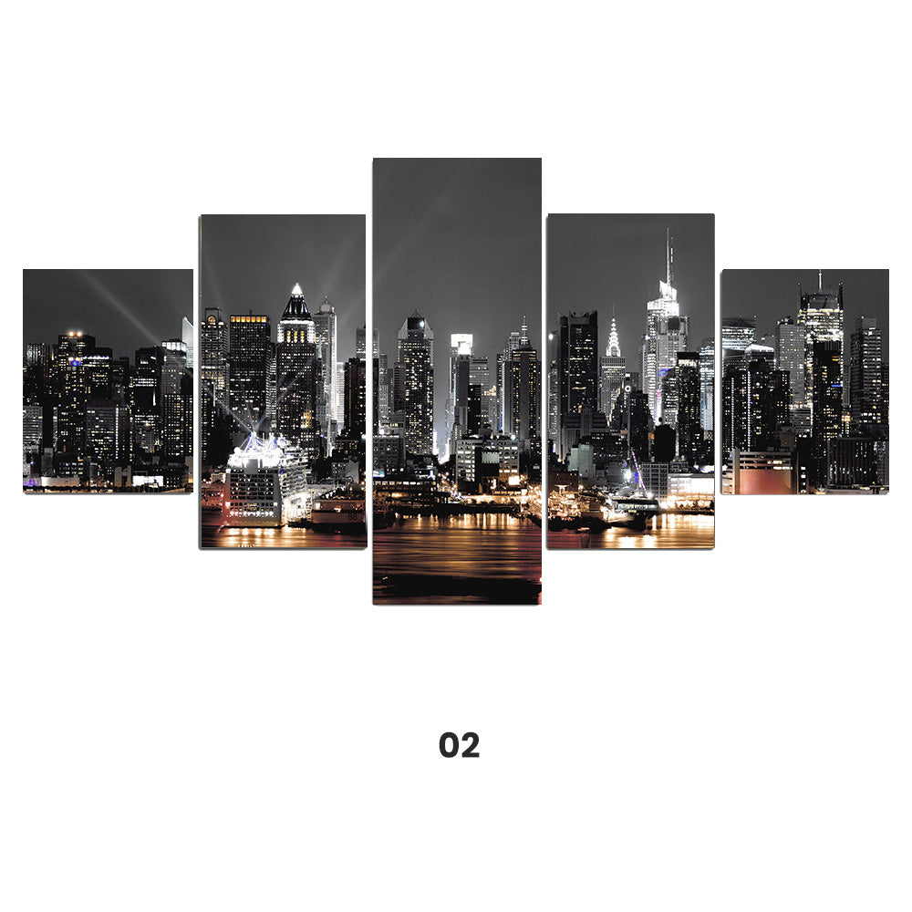 New York Cityscape Landscape Wall Art Set Of 5 Fine Art Canvas Prints Pictures For Modern Urban Loft Apartment Living Room Home Office Decor x 5pcs