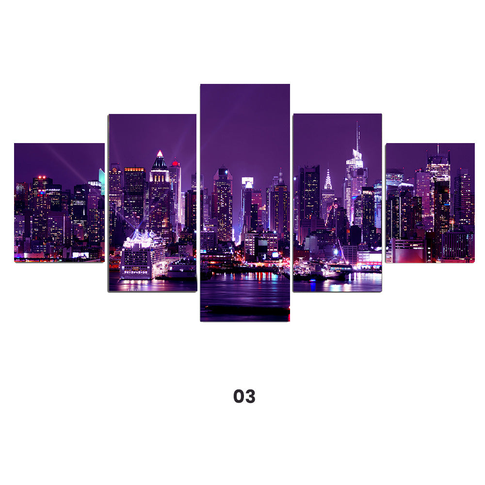 New York Cityscape Landscape Wall Art Set Of 5 Fine Art Canvas Prints Pictures For Modern Urban Loft Apartment Living Room Home Office Decor x 5pcs