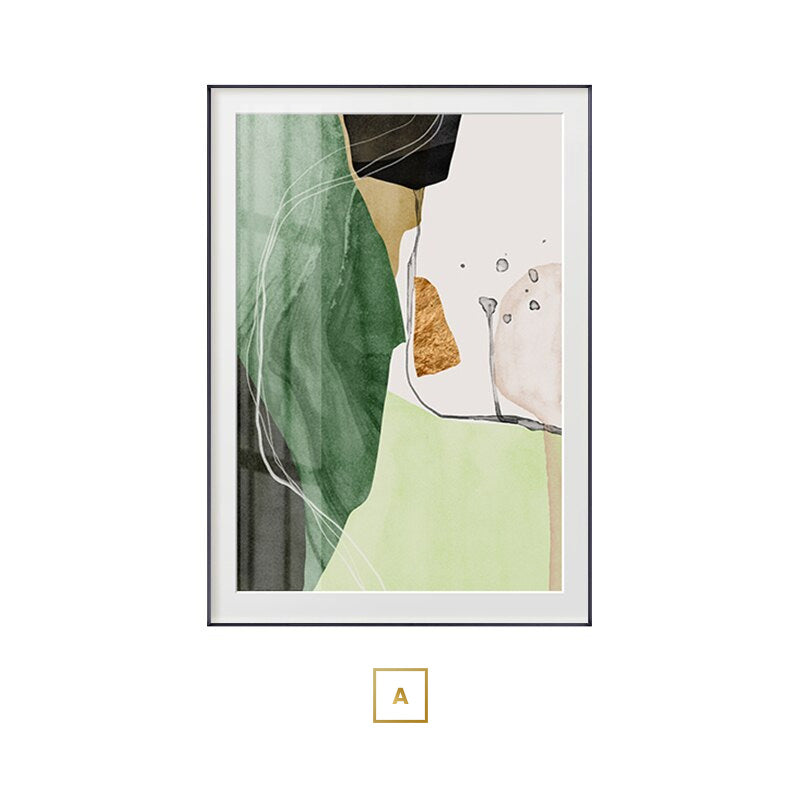 Nordic Abstract Geomorphic Green Beige Golden Wall Art Fine Art Canvas Prints Pictures For Scandinavian Living Room Dining Room Modern Art Decor