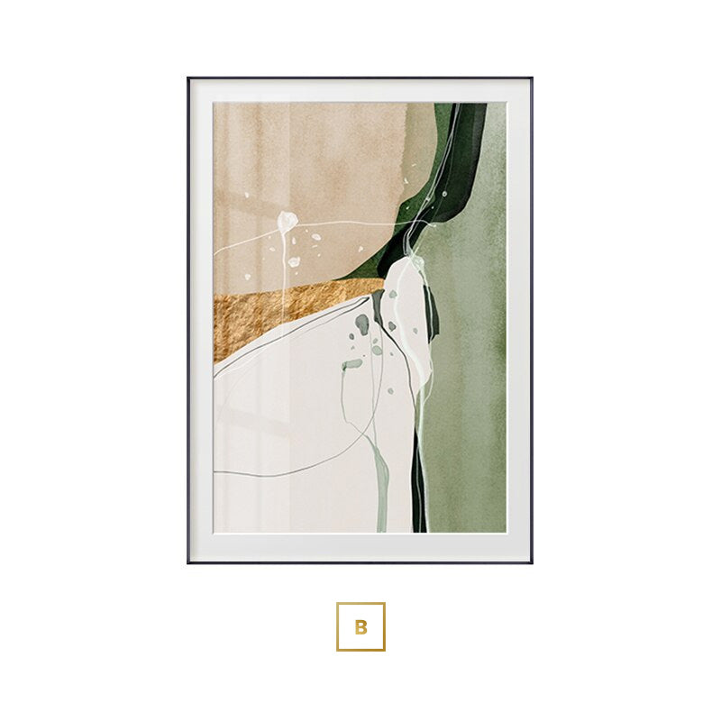 Nordic Abstract Geomorphic Green Beige Golden Wall Art Fine Art Canvas Prints Pictures For Scandinavian Living Room Dining Room Modern Art Decor
