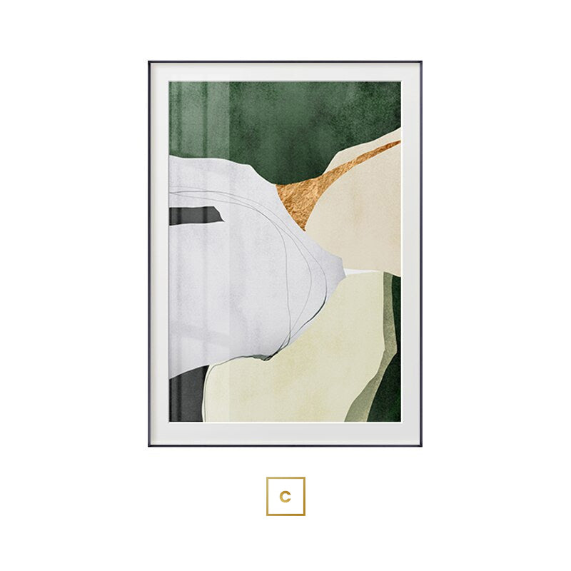 Nordic Abstract Geomorphic Green Beige Golden Wall Art Fine Art Canvas Prints Pictures For Scandinavian Living Room Dining Room Modern Art Decor