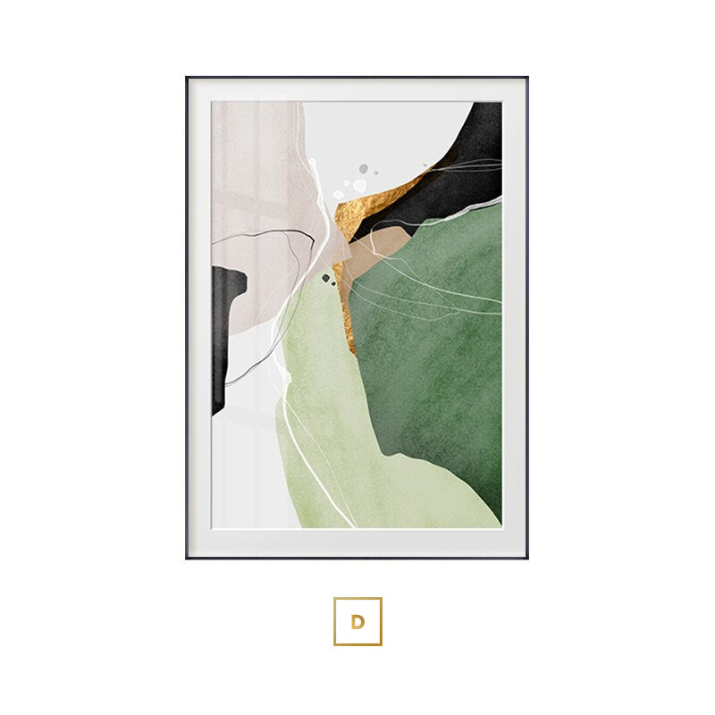 Nordic Abstract Geomorphic Green Beige Golden Wall Art Fine Art Canvas Prints Pictures For Scandinavian Living Room Dining Room Modern Art Decor