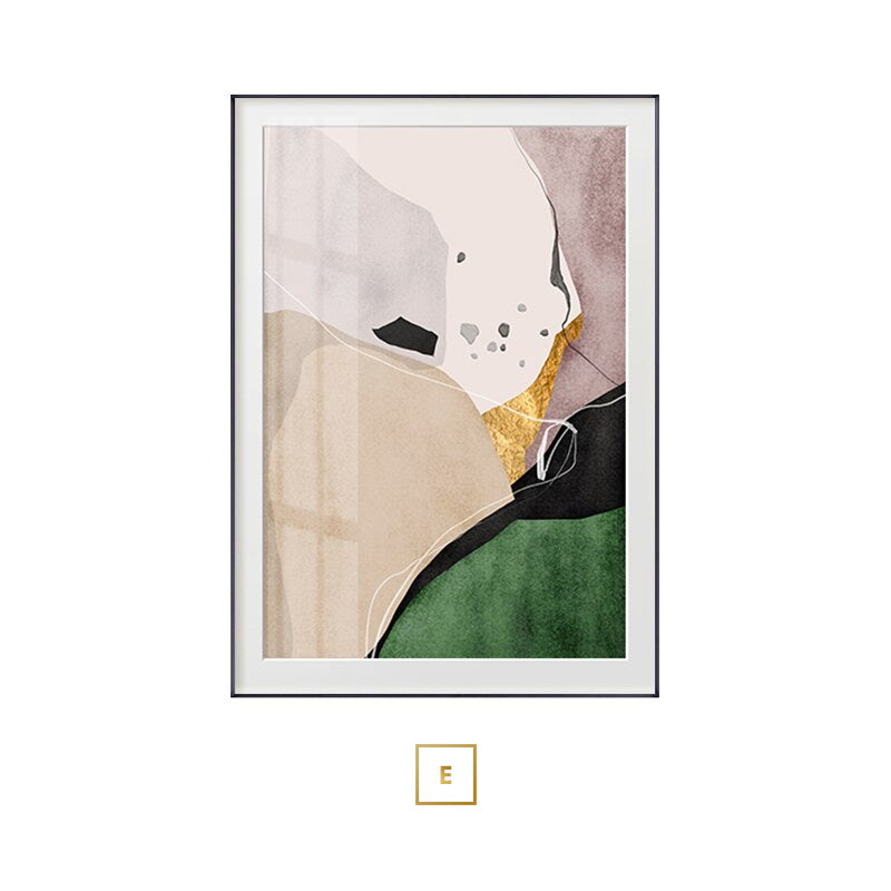 Nordic Abstract Geomorphic Green Beige Golden Wall Art Fine Art Canvas Prints Pictures For Scandinavian Living Room Dining Room Modern Art Decor