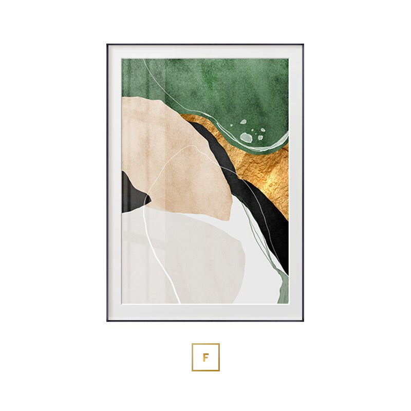 Nordic Abstract Geomorphic Green Beige Golden Wall Art Fine Art Canvas Prints Pictures For Scandinavian Living Room Dining Room Modern Art Decor