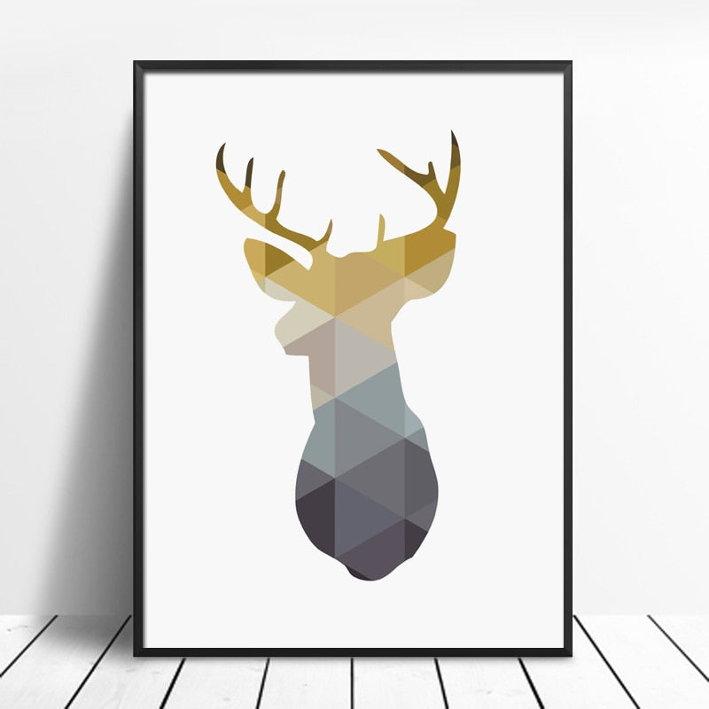 Nordic Minimalist Geometric Wall Art Deer Motif And Heart Icon Fine Art Canvas Prints Pictures For Modern Office Home Living Room Interior Decor