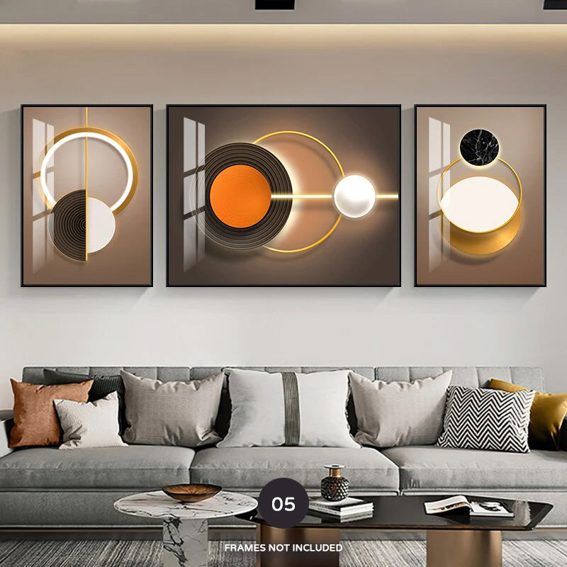 Nordic Abstract Circle Of Light Auspicious Flowing Landscape Wall Art Fine Art Canvas Prints Pictures For Luxury Living Room Dining Room Wall Decor (Set of 3)